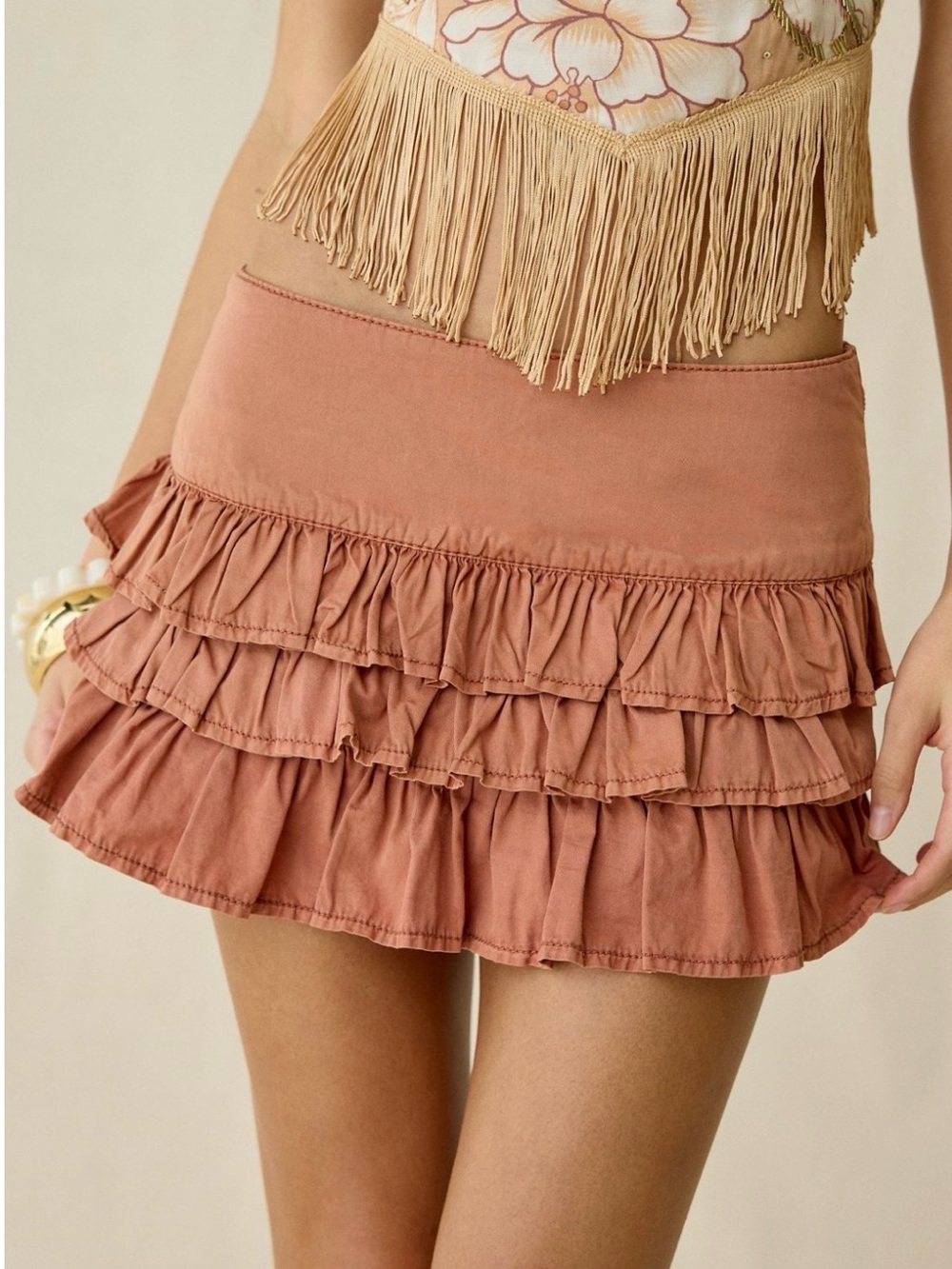 NWT Kimchi Blue Painted Blooms Ruffle Mini Skirt 106436926 Orange XXS XS S M L